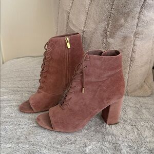 Joie XJ Lakia Velvet Peep-Toe Ankle Boots Dusty Mauve Rose Pink size 39